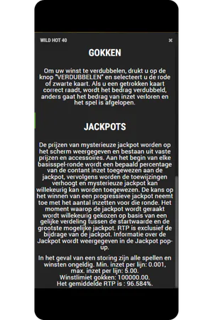 Bonusinformatie Wild Hot 40 free spins